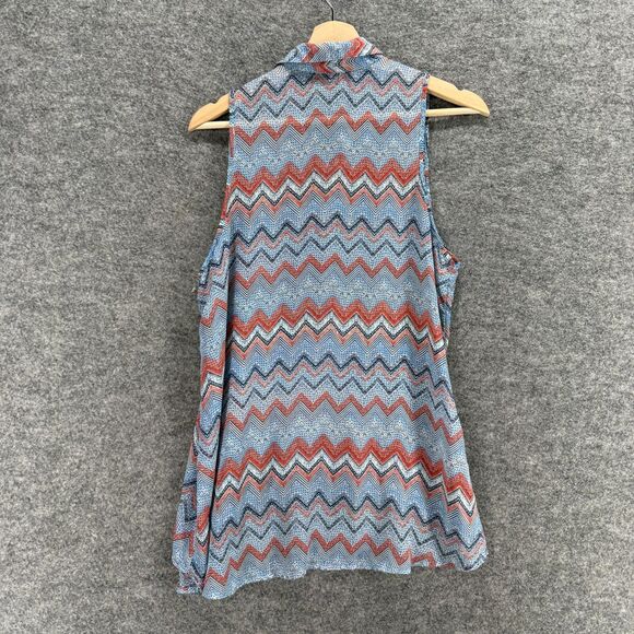 Ambiance Apparel Shirt Women L Large Blue Striped Button Up Sleeveless Collared - Picture 2 of 6